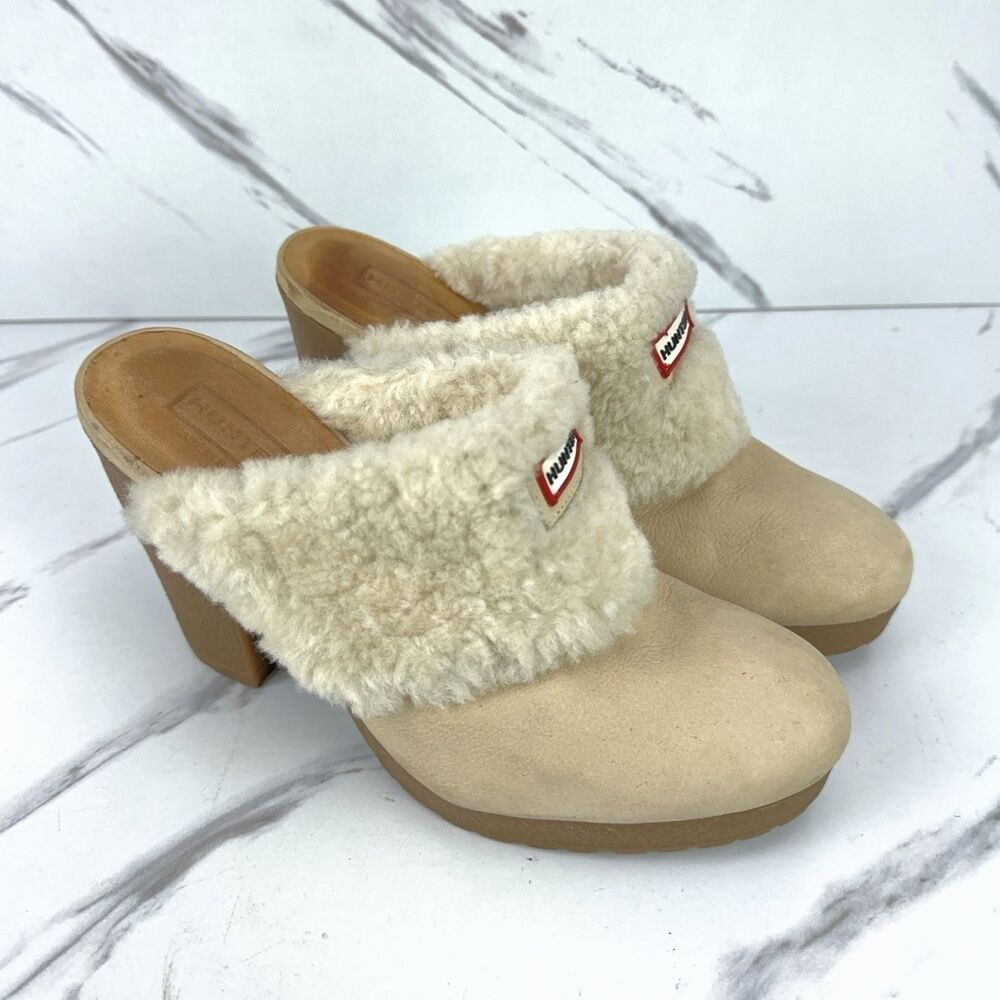 Hunter Bruson Amazonas Leather High Heel Clog Cream Brazilian Shearling Size 7 - Picture 1 of 9